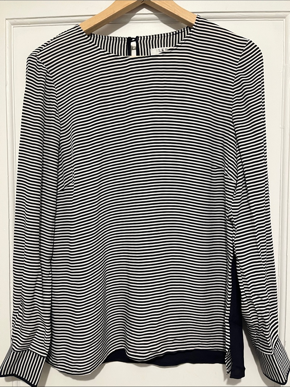 L.K.Bennett Navy and White Silk Striped Blouse